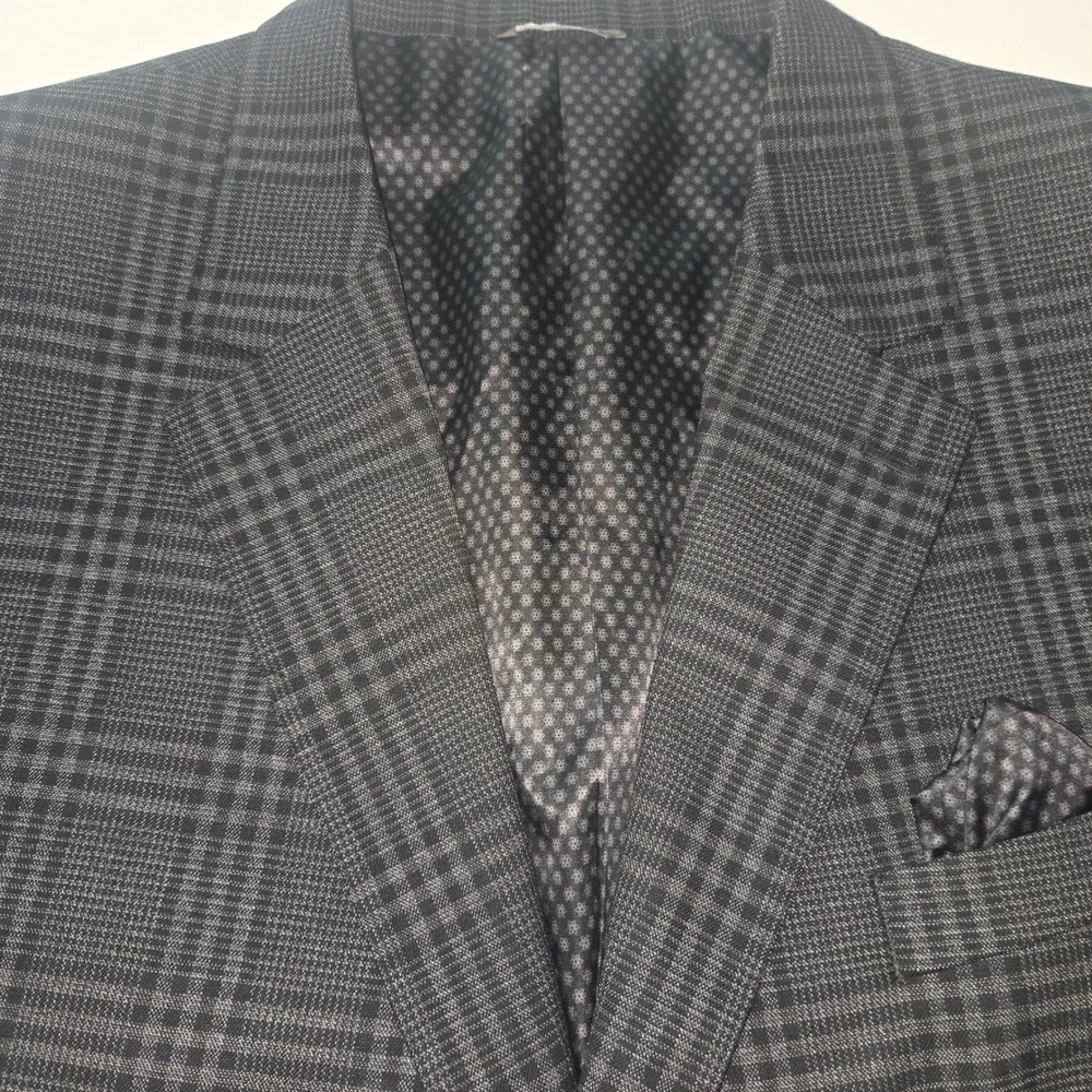 Oak Hill DXL Mens Grey Glen Plaid Blazer Jacket 3XL 54R 56R Two Button Stretch